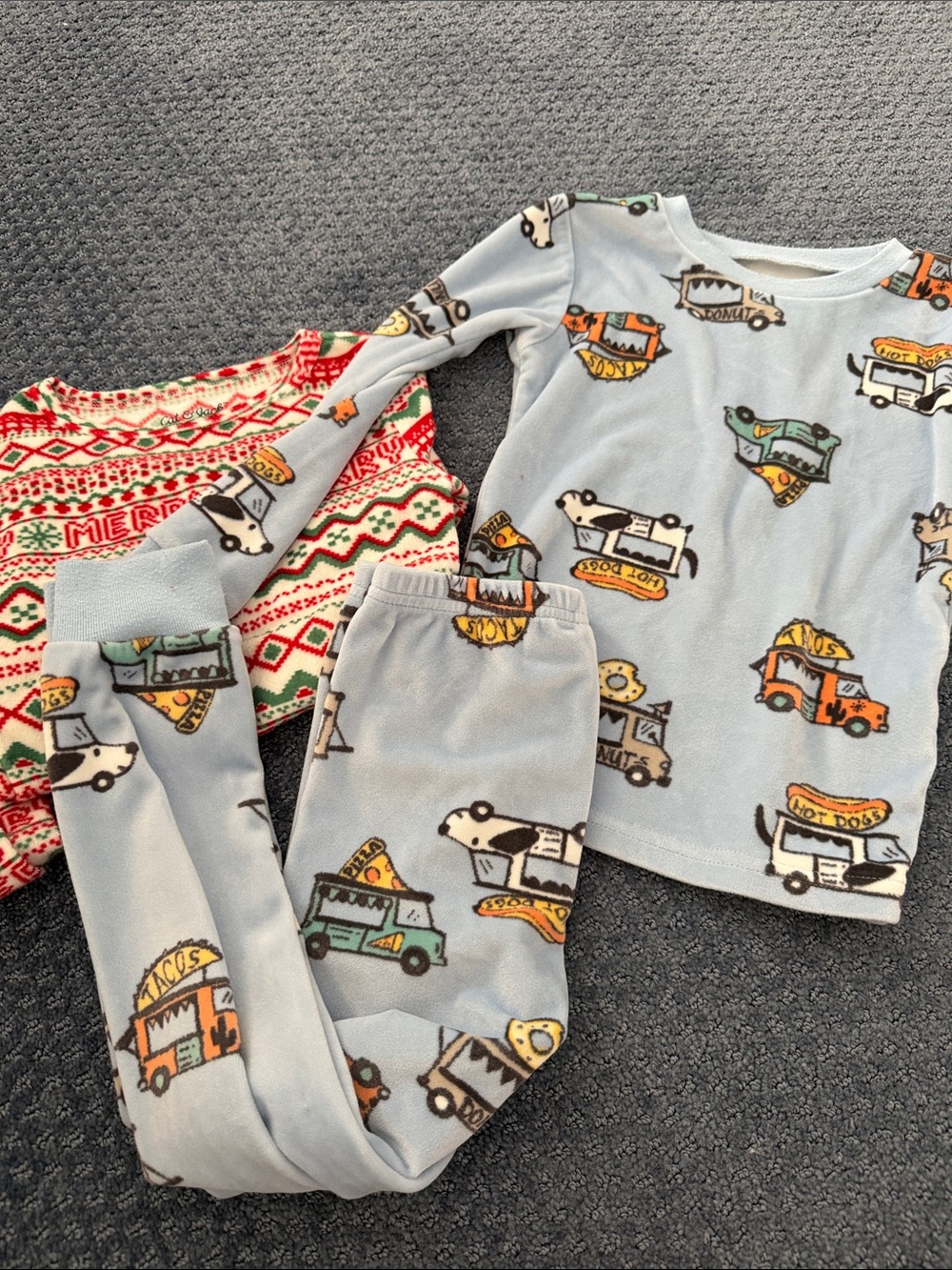 Carter's Light Blue Fleece Pajama Set with Food Truck Print